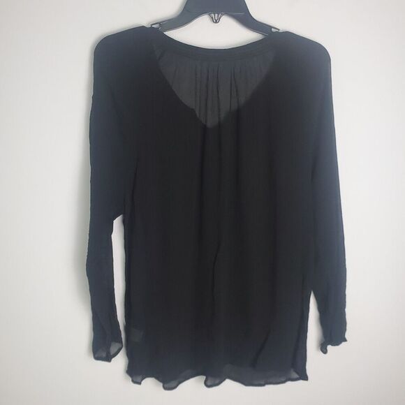 Garnet Hill Black Silk Sheer Textured Blouse Size XL - Picture 2 of 8